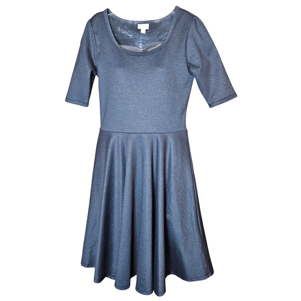 LuLaRoe Nicole Dress Womens Medium Gray Heathered Fit & Flare Skater Scoop Neck